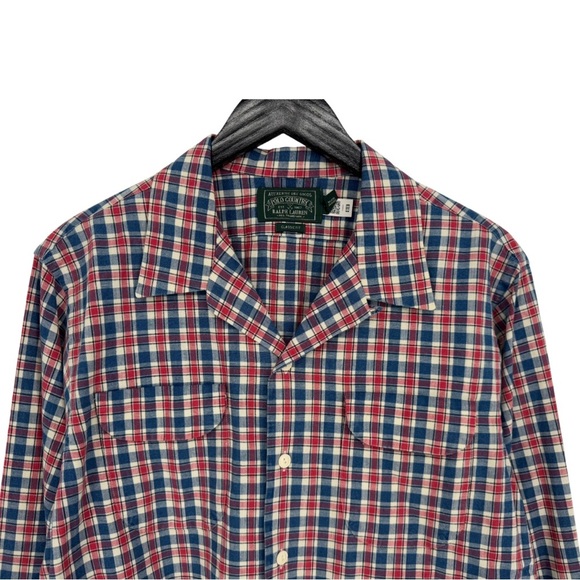 Polo Country Ralph Lauren Men’s Large Classic Fit Indigo Plaid Camp Shirt Casual - Picture 3 of 16